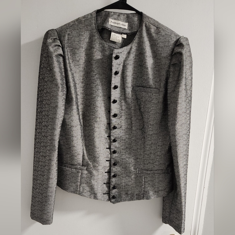 Vintage Audrey Celine Women's Gray Textured Button Front Jacket, Size 9/10